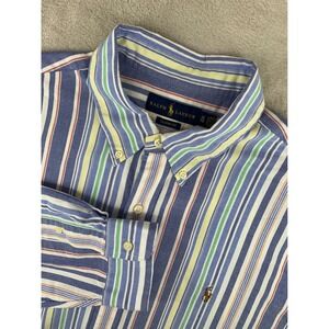 Ralph Lauren Shirt Mens XL Blue Red Striped Classic Fit Button Long Sleeve
